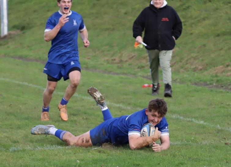 Rio Phillips dives over for a try for Haverfordwest Youth. Picture Rachel Kehoe